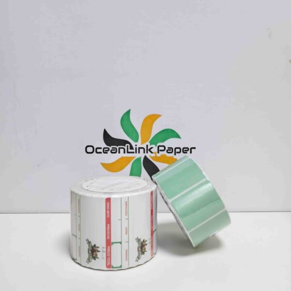 Color-Variable, Multi-Defense Thermal Paper Labels in Red, Yellow, Blue, Green, and Purple - Featuring Custom Logo Printing and Permanent Adhesive