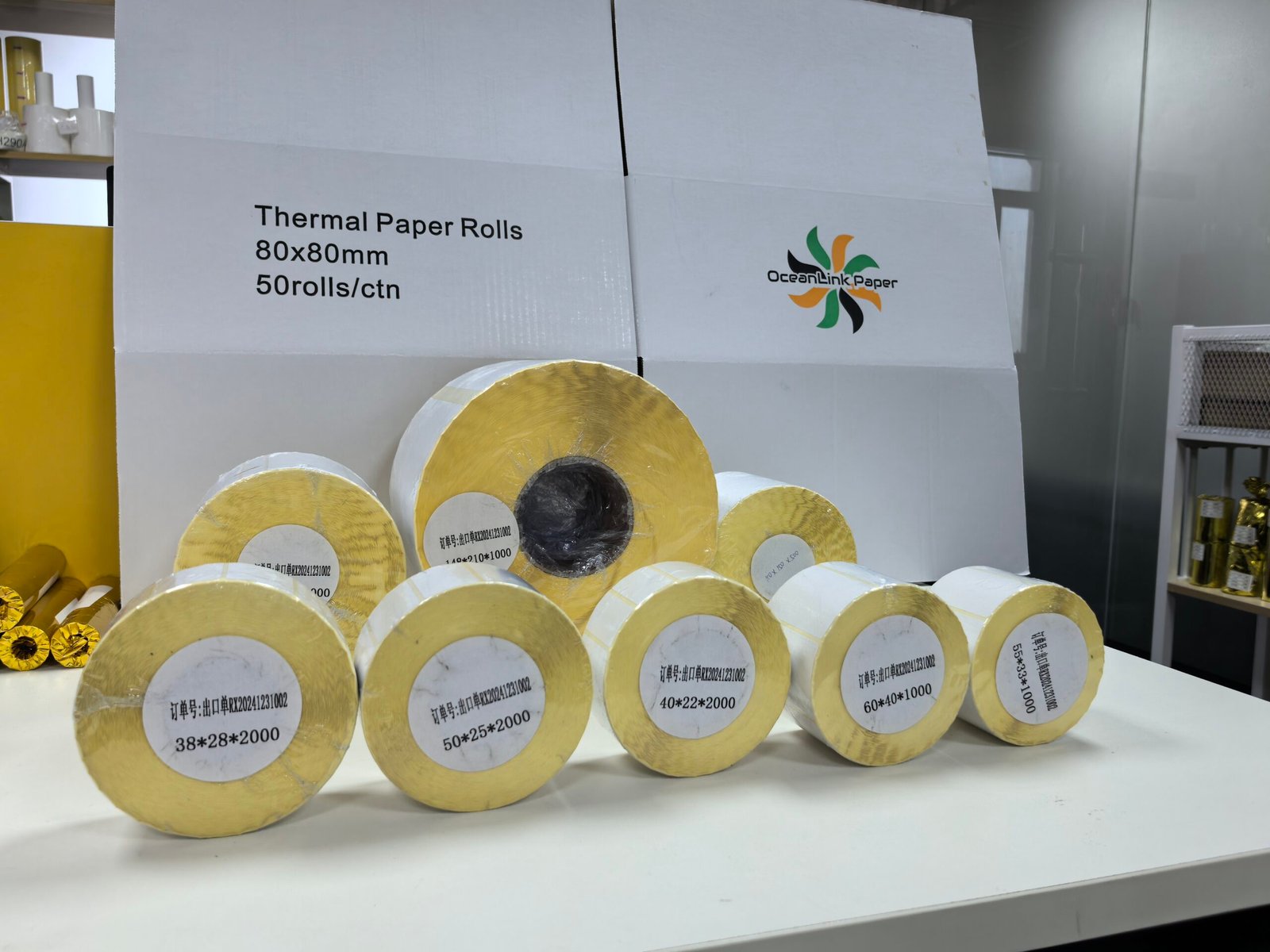 Thermal barcode label rolls for retail logistics and packaging